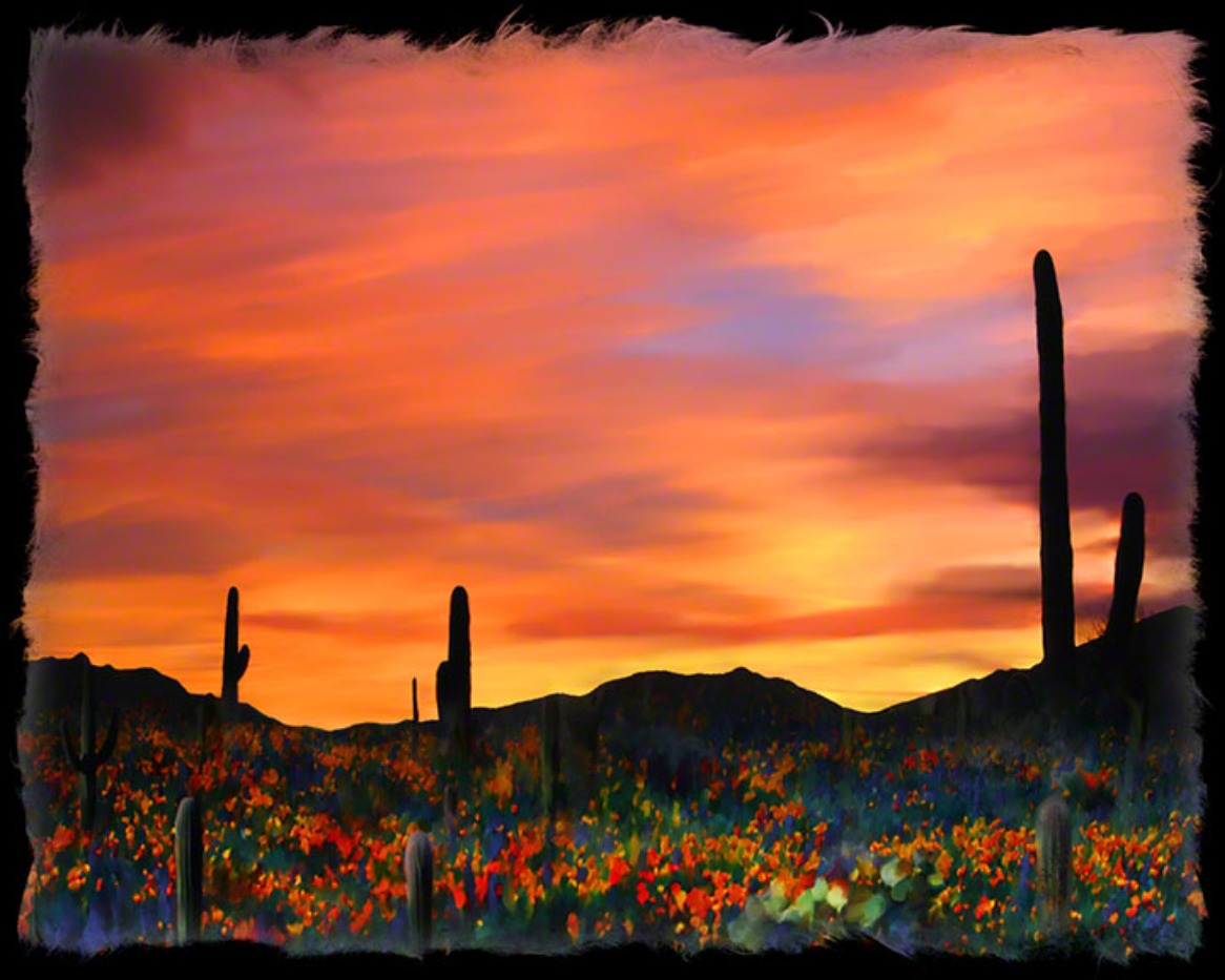 digital painting of Sunset near Tucson, Arizona