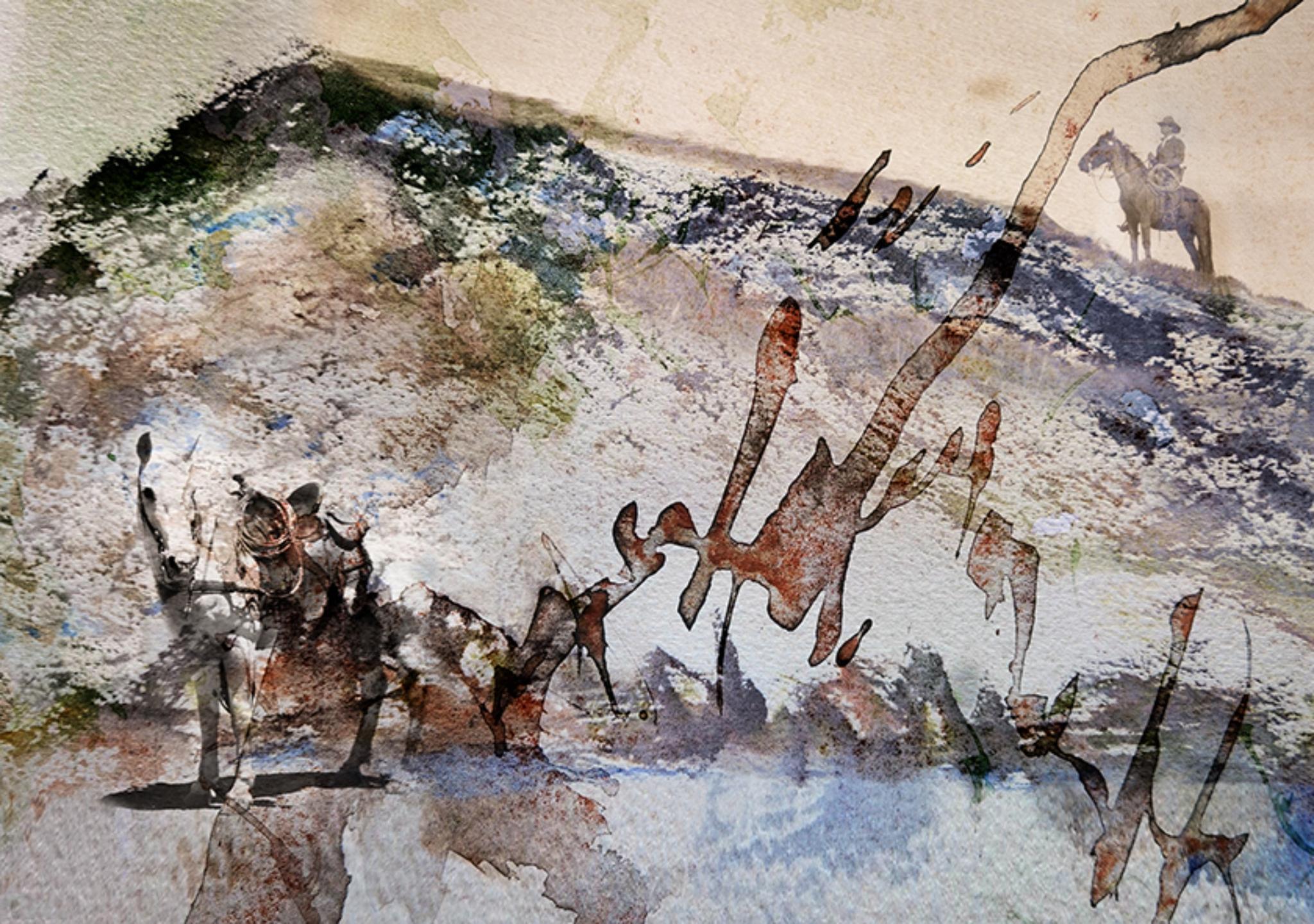 Home is the Range Mixed Media - watercolor and digital photography
